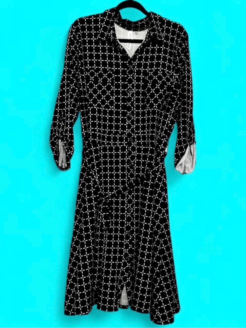 NY Collection Black and White Midi Shirt Dress